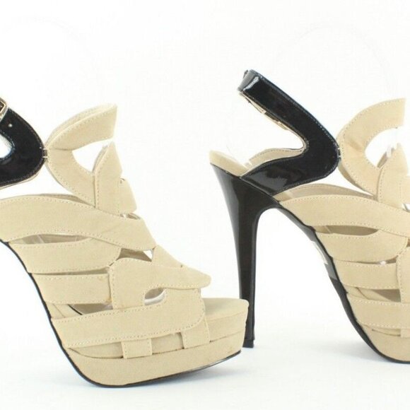 C Label 7.5 Jocelyn Faux Suede Black Patent 1.25" Platform 5.25" Heels - Picture 6 of 12